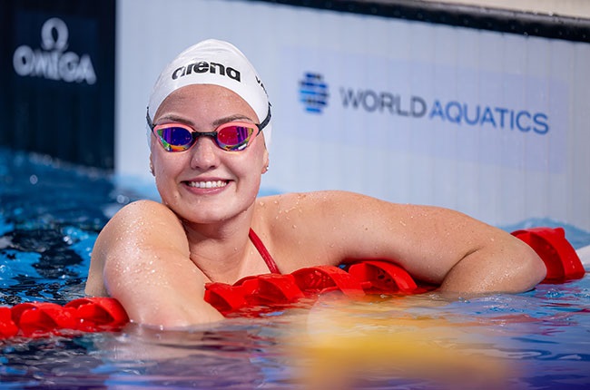 Den sørafrikanske svømmeren Lara van Niekerk ved verdensmesterskapet i vannsport.  (Bilde: Anton Geyser/Gallo Images)